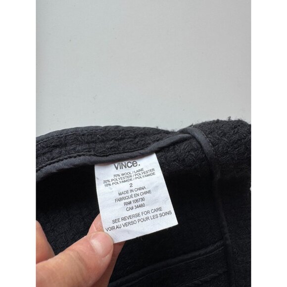 VINCE Black Wool Boucle Knit Lamb Leather Minimalist Collarless Jacket, Size 2 - Picture 12 of 14
